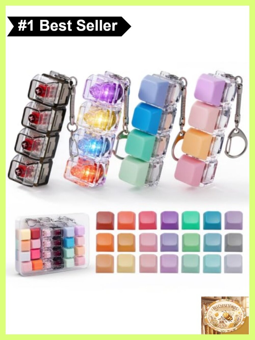 4PC Keyboard Fidget Toy Clicker Set with LED Keychain